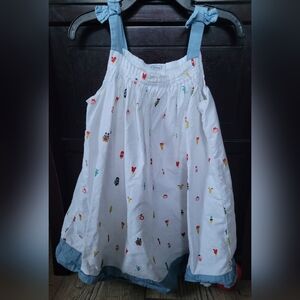 Disney White Sundress with Blue Ties and Multicolor Embroidery
